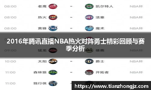 2016年腾讯直播NBA热火对阵勇士精彩回顾与赛季分析